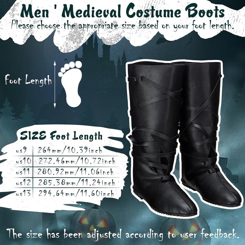 Blosssound Men's Medieval Halloween Boots Renaissance Cosplay Halloween Boots Black Faux Leather Lace Up Shoes - Image 2